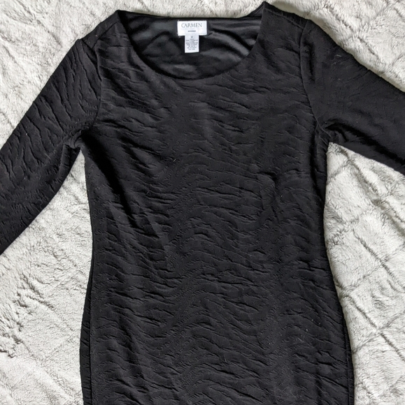 Carmen Marc Valvo Black Bodycon fitted midi dress long sleeve medium - Picture 2 of 4